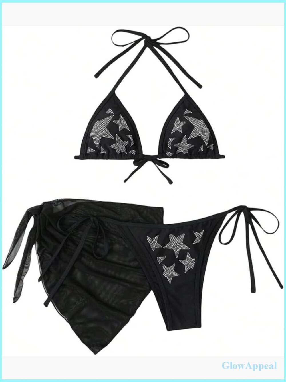 Skull Rhinestone Triangle Halter Tie 3 Piece Swimsuit